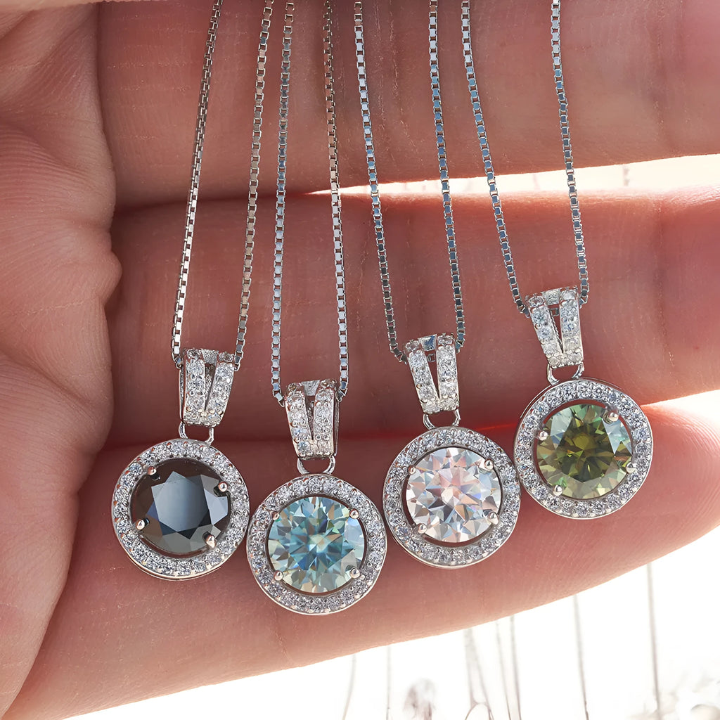 S925 sterling silver moissanite necklace with 1 karat round stone U-shaped setting