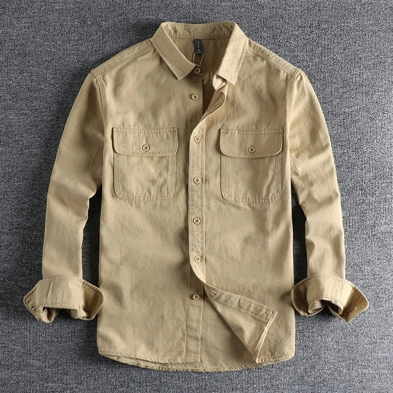 Men's loose fit long sleeve cardigan shirt in light grey, black, khaki or green colours
