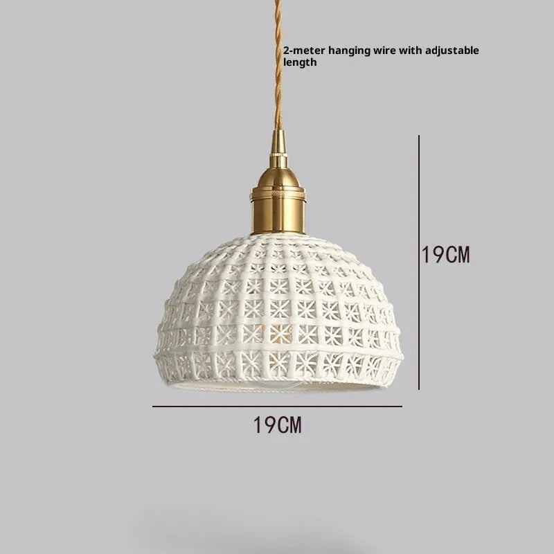 Nordic all-copper single-head brass ceramic pendant light for bedroom and dining room