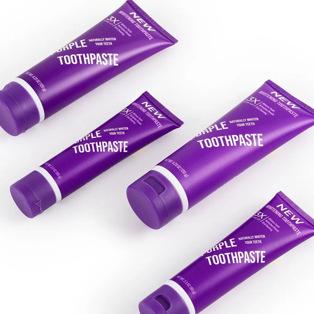 Purple whitening toothpaste tube for adults, 120g size for yellow stain removal