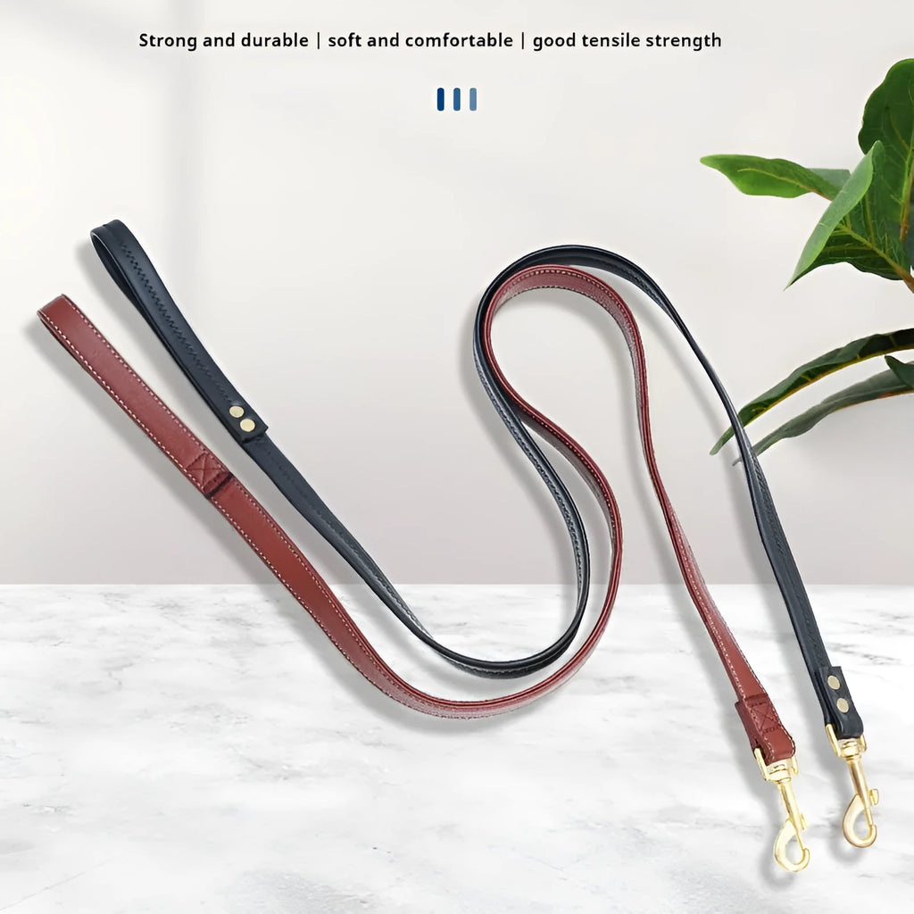 Roran high-grade PU leather pet traction belt in black or maroon with metal clip