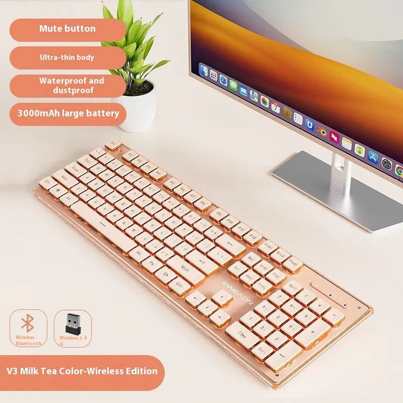Prewalker V3 retro green coloured quiet keyboard and mouse set on a desk