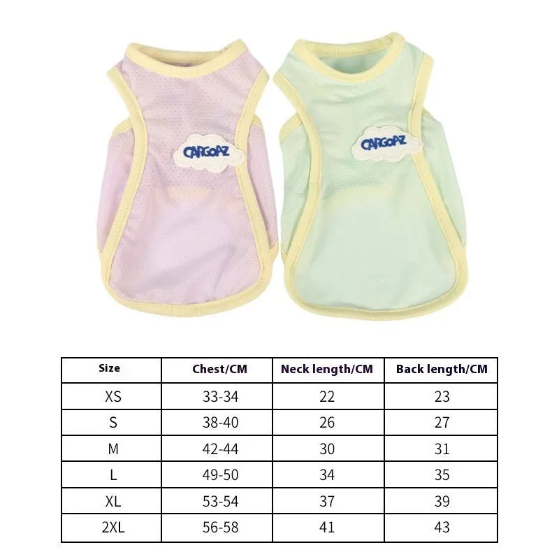 Polyester cat summer vest in grass green colour showing sports-style design