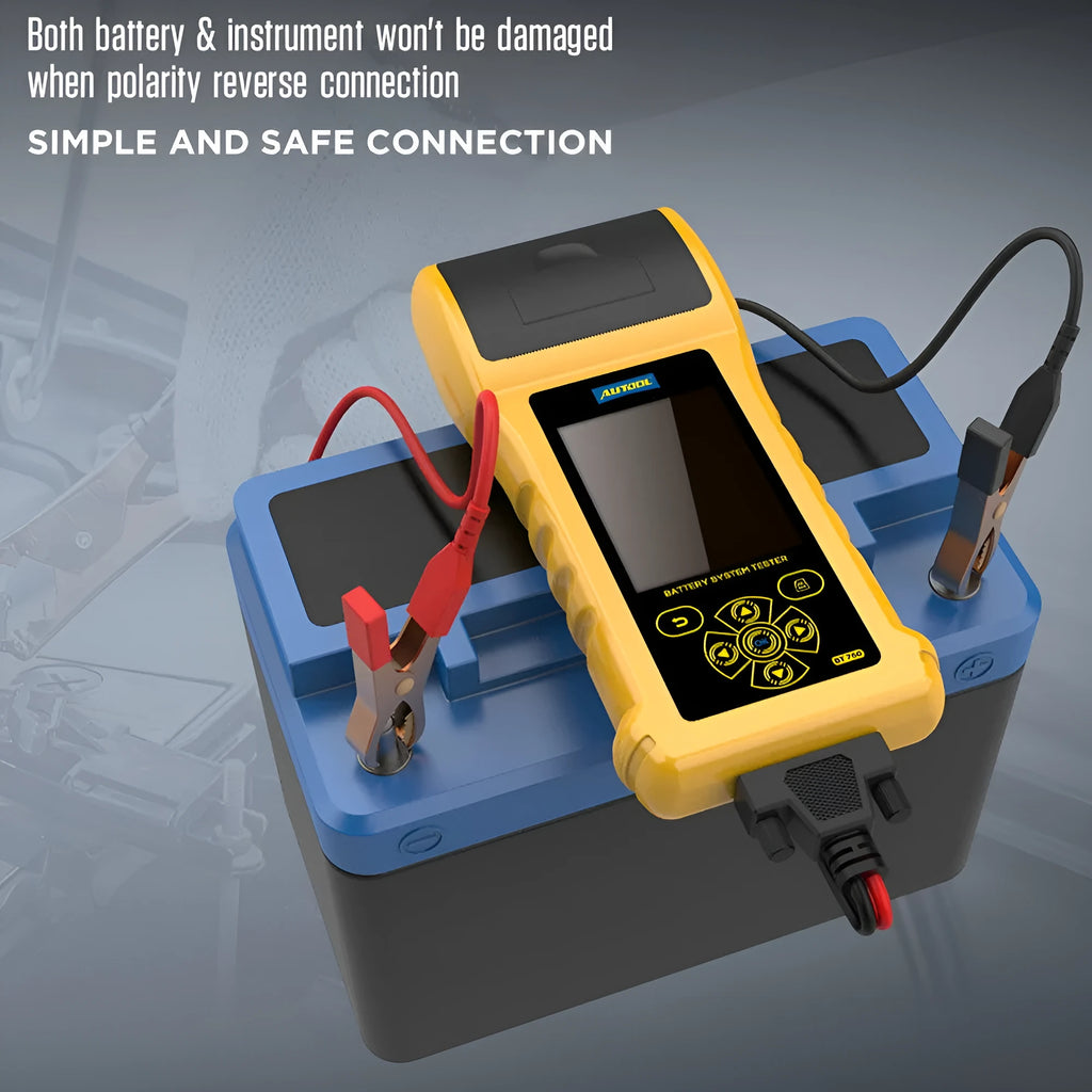 Autool BT760 vehicle battery tester with colour screen display and thermal printer for automotive diagnostics
