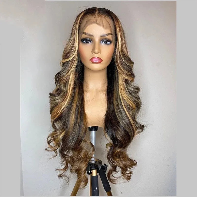 Front lace wig with long gradient curly hair and side bangs in high temperature fibre