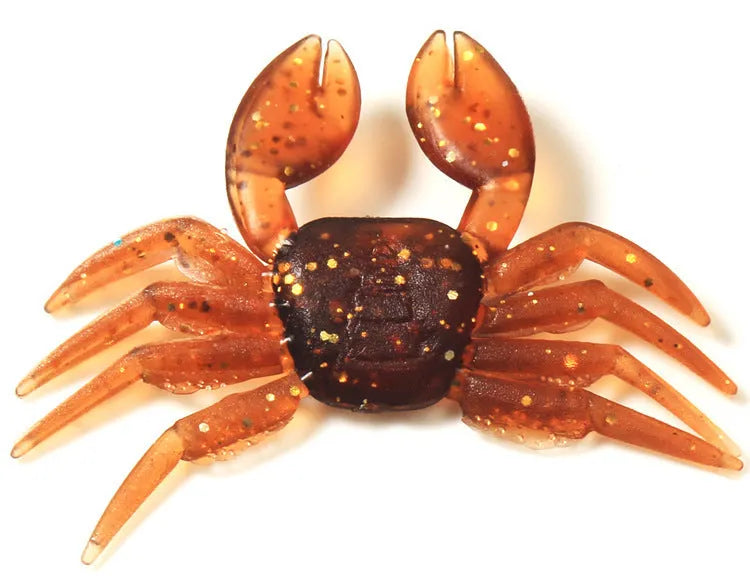 8cm PVC soft crab fishing lure shown in brown and red colour variations
