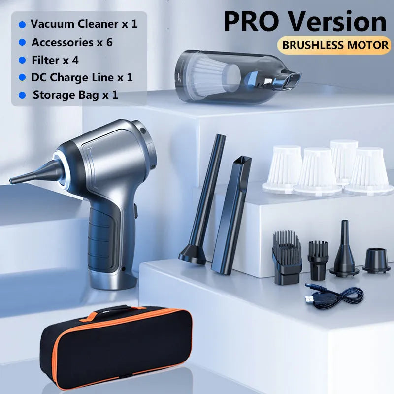 Handheld car vacuum cleaner with brushless motor and EVA storage bag