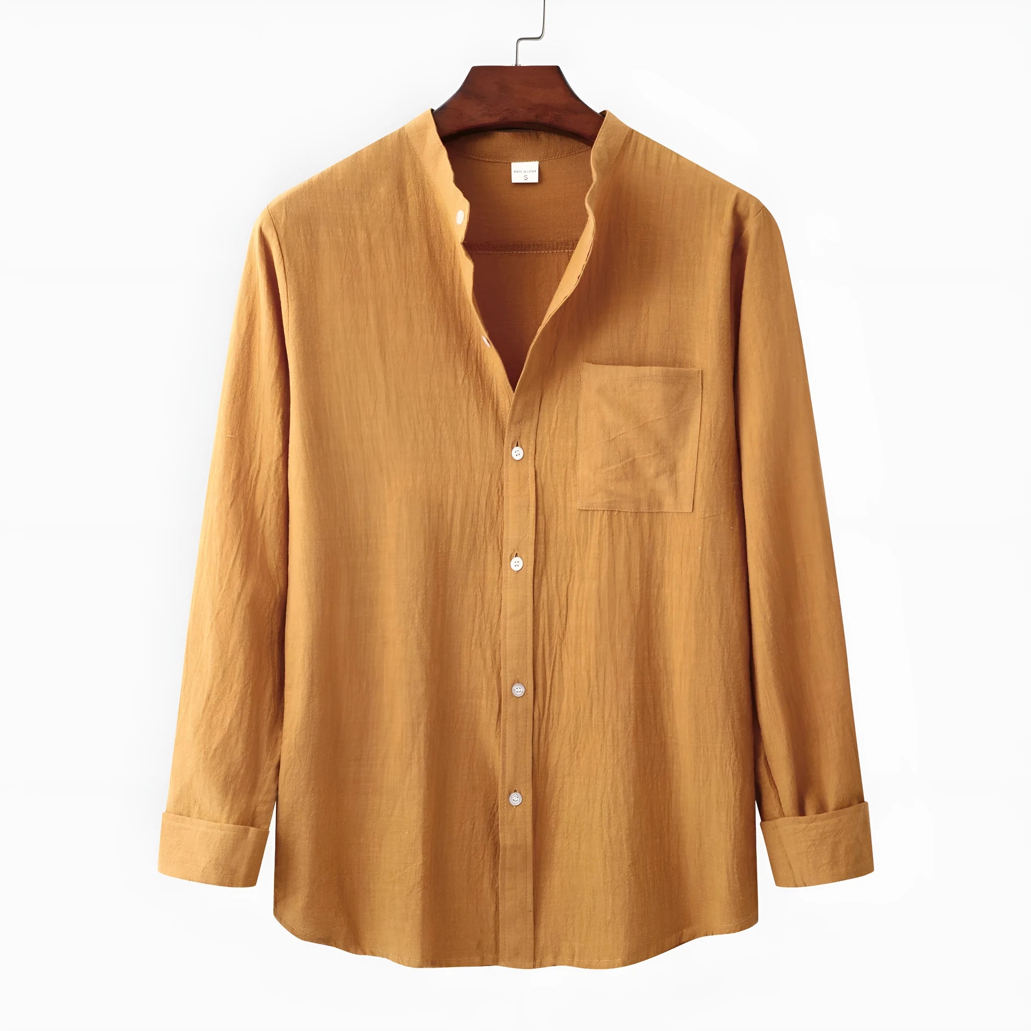 Men's brown cotton blend shirt and pants casual set on hanger