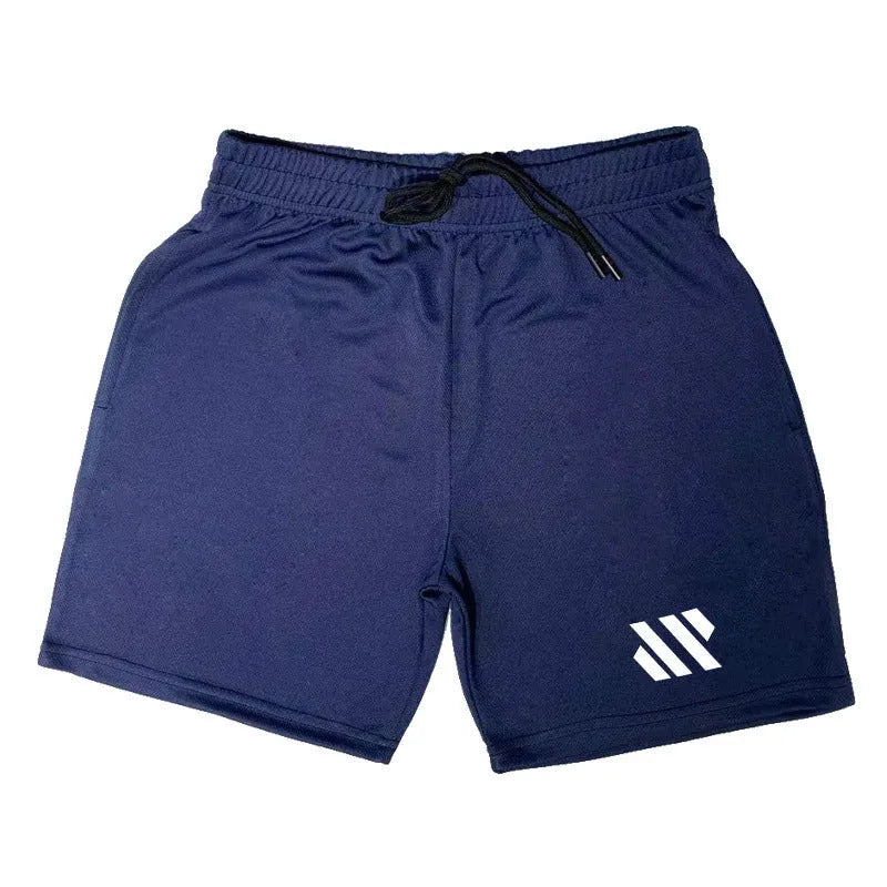 Loose fit metal silk fabric sports shorts in various colours including black, blue, and green for summer running and leisure.