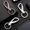 Zinc alloy double ring keychain in black, chrome or nickel colour showing 8.3cm by 3.5cm size