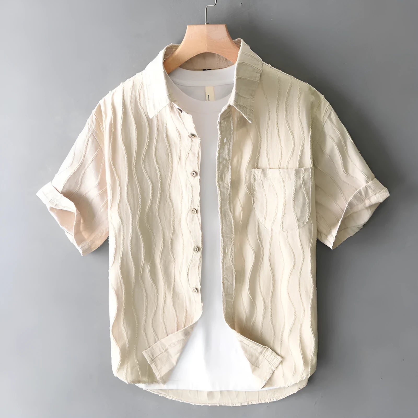 Men's pure cotton Japanese style casual shirt in apricot and Army green colours