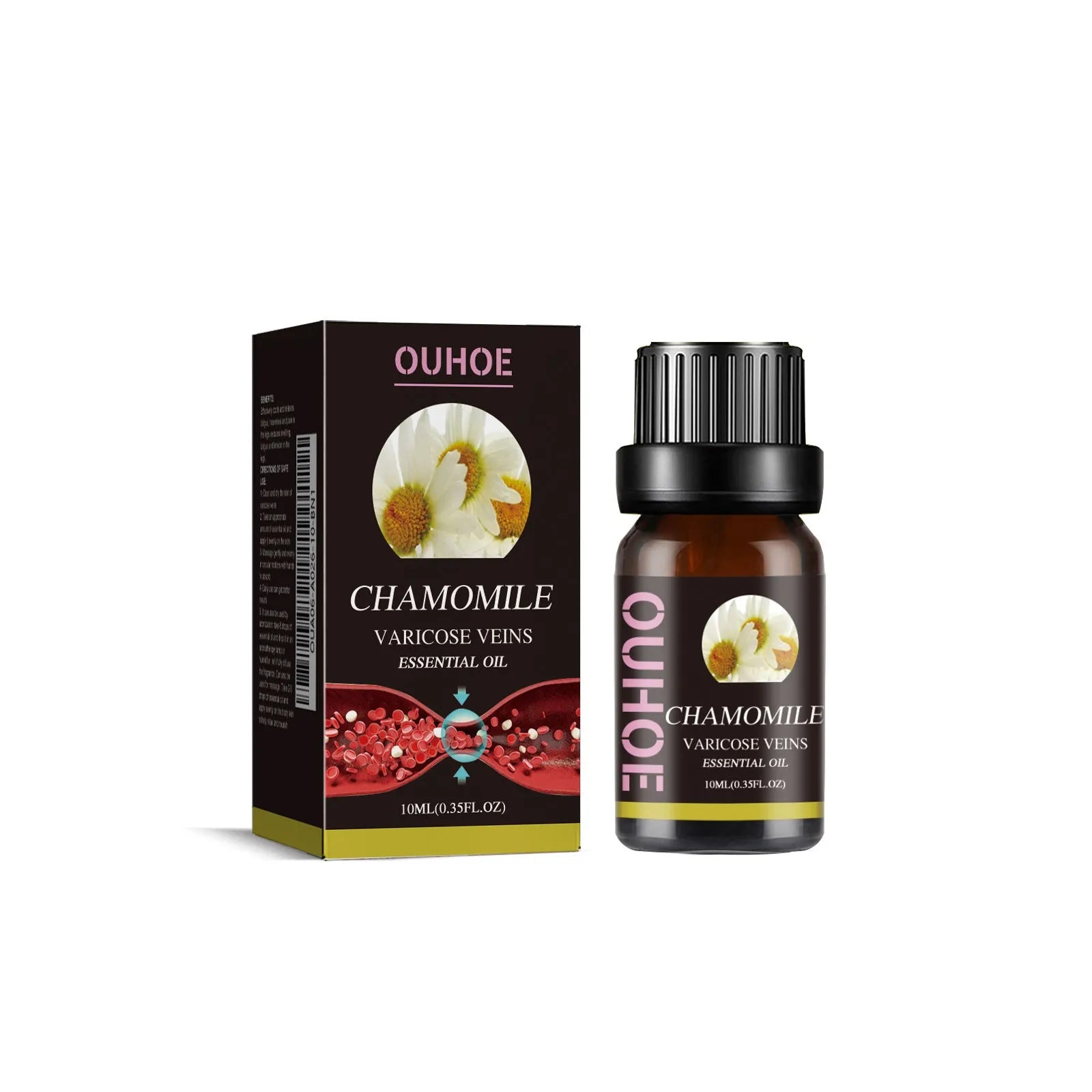 10ml bottle of pure chamomile essential oil for leg massage and skincare