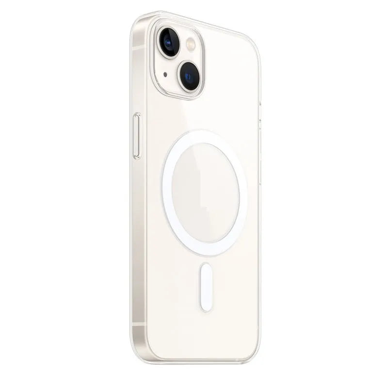 Transparent magnetic iPhone case showing clear back cover with integrated magnetic ring