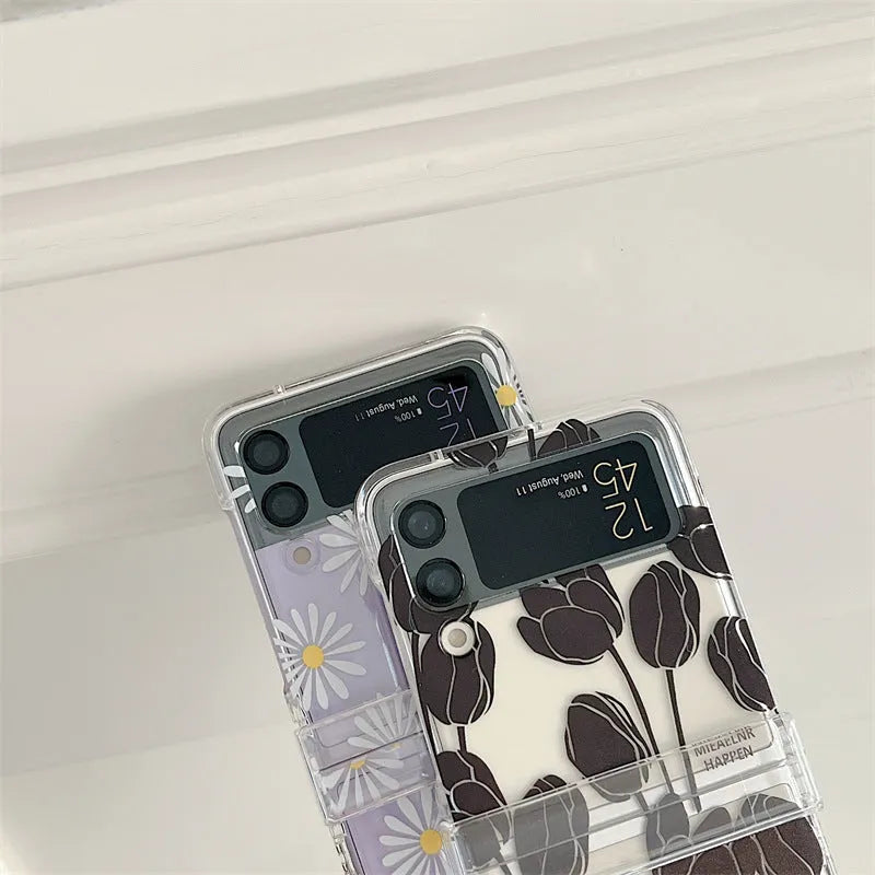 Flower pattern phone case for Samsung Galaxy Z Flip3 and Z Flip4 folding screen phones