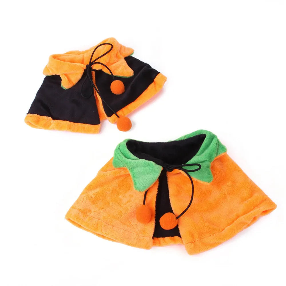 Double-sided plush Halloween cloak for dog or cat in pumpkin theme