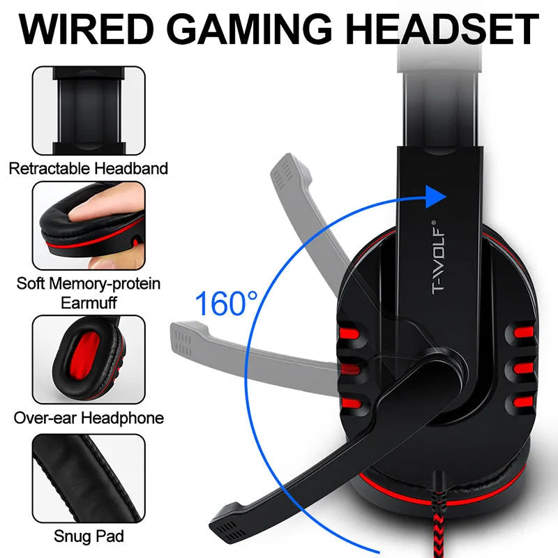 Wired USB keyboard and mouse bundle with gaming headset and mouse pad on desktop