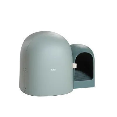 Fully enclosed oversized cat litter box in ABS plastic showing dimensions 67.7cm by 49cm by 50cm