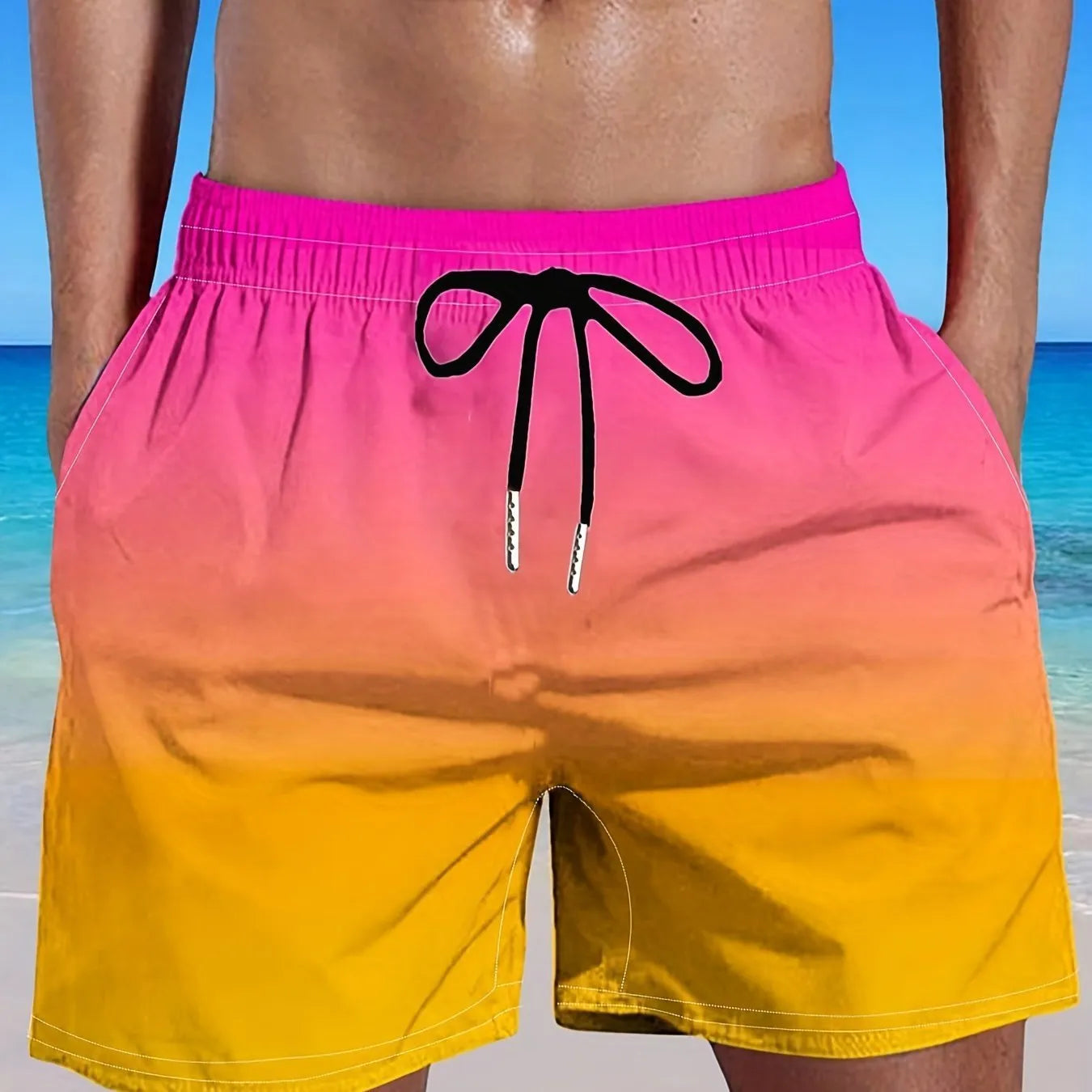 Men's 3D digitally printed sports shorts showing gradient colour transition on micro-elastic mesh material