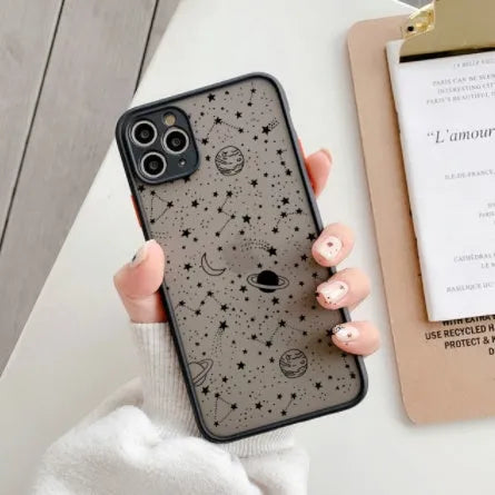 Star universe patterned iPhone case showing raised edges for screen and camera protection