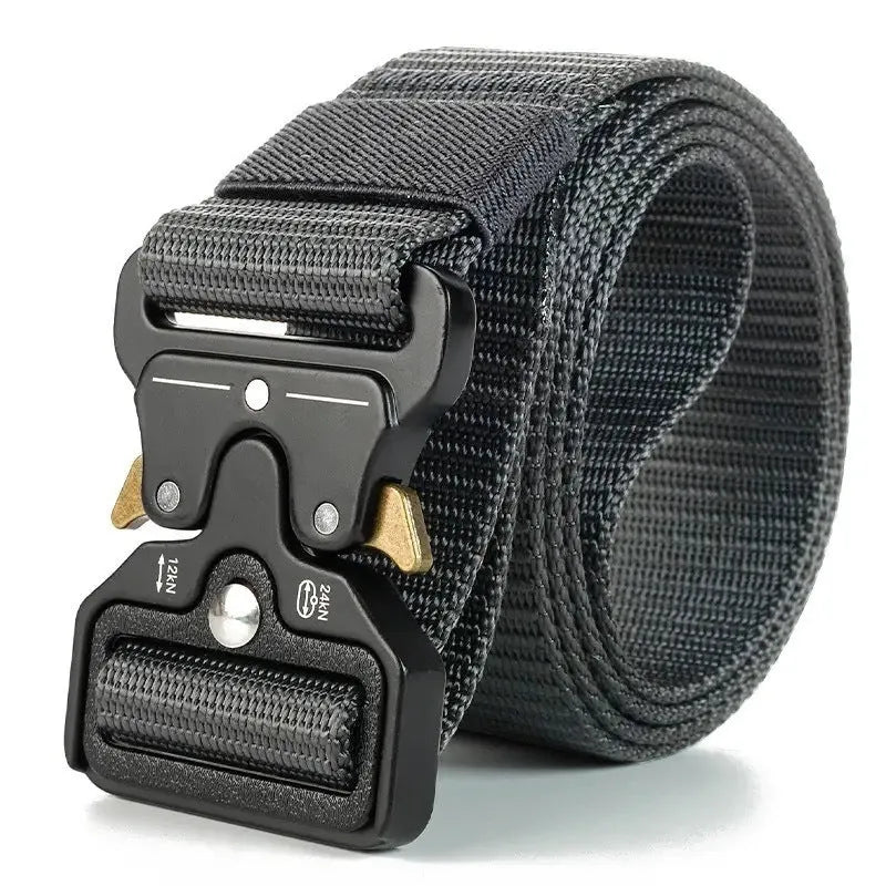 Men's thick canvas tactical belt with alloy quick-release buckle in assorted colours