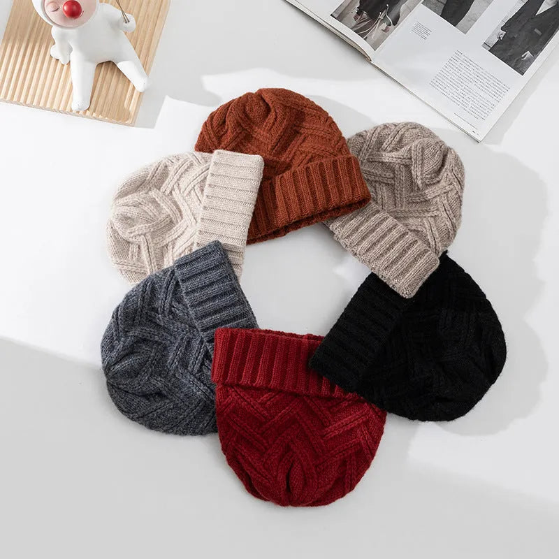 Wool knitted women's hat with dome crown in one of six colours on display