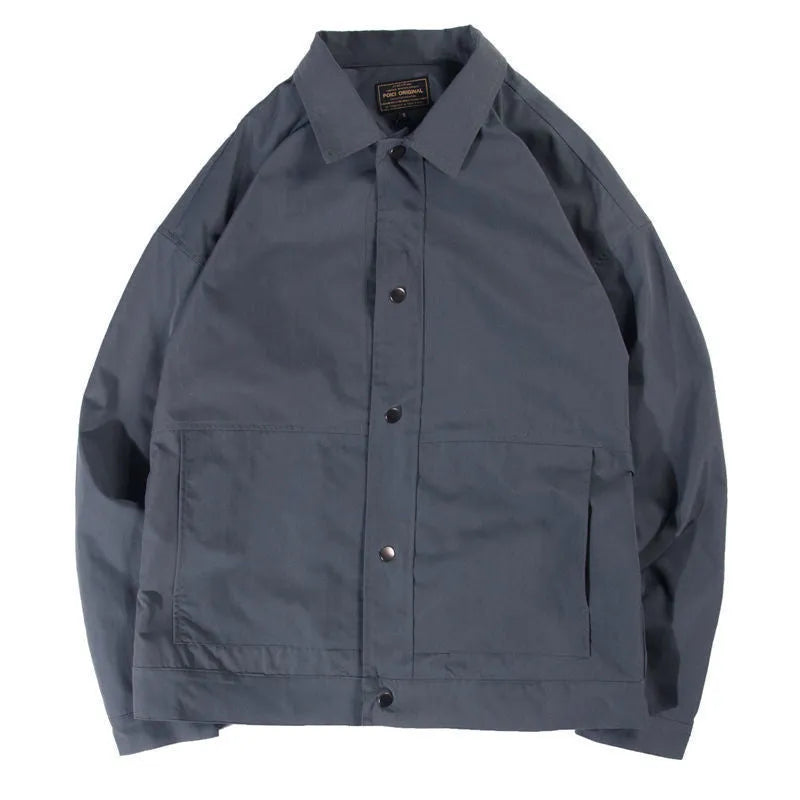 Men's thin Korean-style single-layer jacket in light grey, showing front view with long sleeves.
