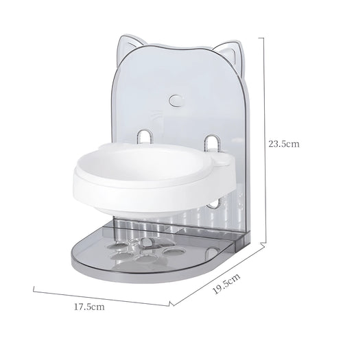 Grey cat feeding bowl with cat ear anti-spill design and removable hanging cage