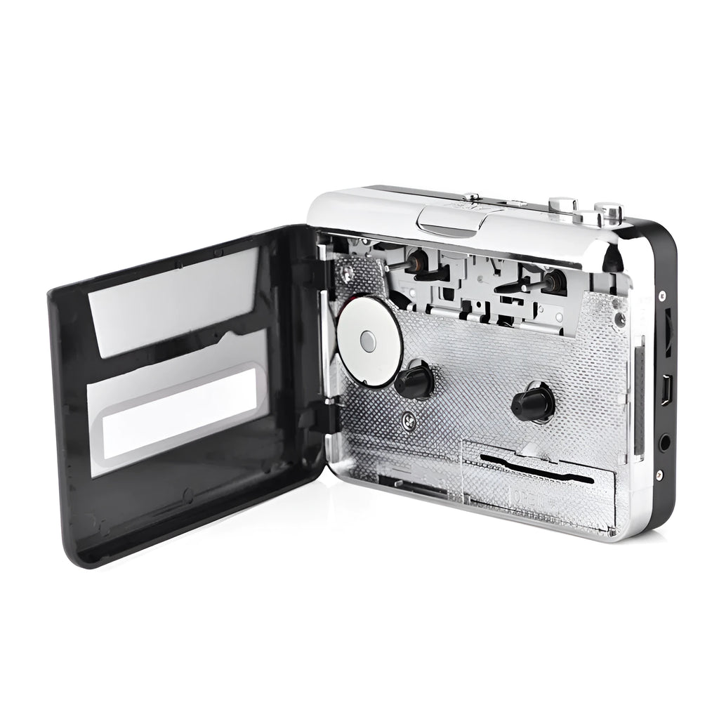 Silver USB cassette converter device for converting tapes to MP3 digital files