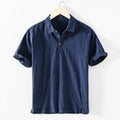 Men's loose fit linen blend casual shirt in solid colours: beige, light grey, navy blue, sky blue.