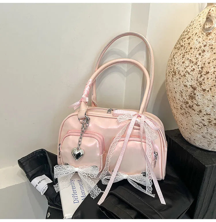 Women's soft PU shoulder bag in horizontal square design with double adjustable straps
