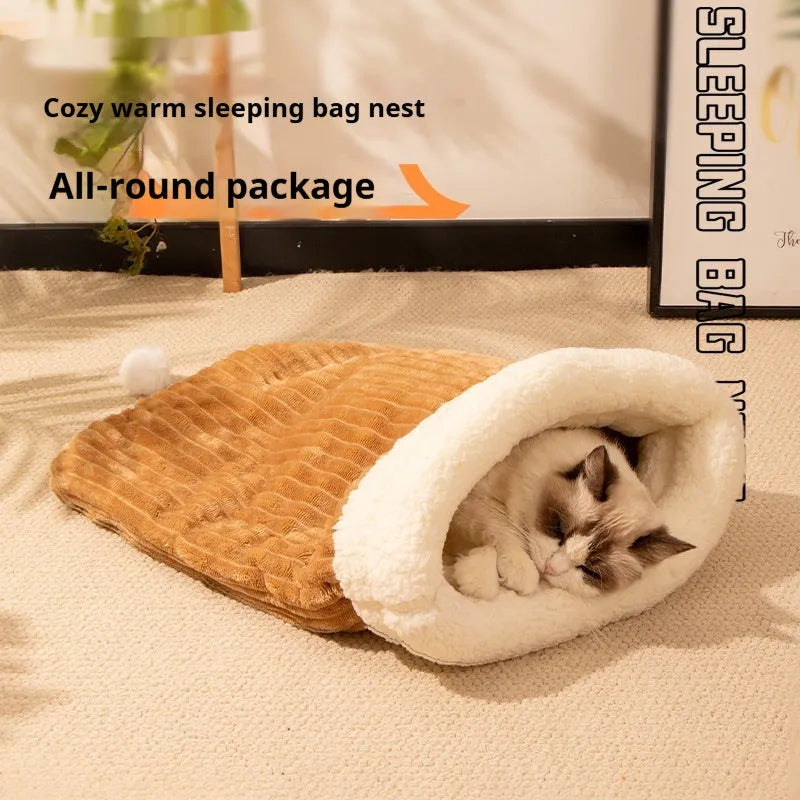 Flannel cat sleeping bag nest measuring 50cm by 40cm in blue rabbit design