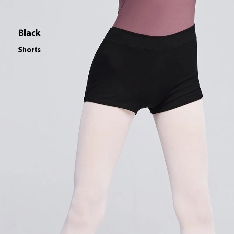 Black cotton women's dance practice shorts for ballet and fitness.