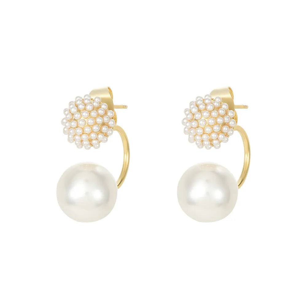 Pearl floral ball gold drop earrings for women geometric shape simple fresh style