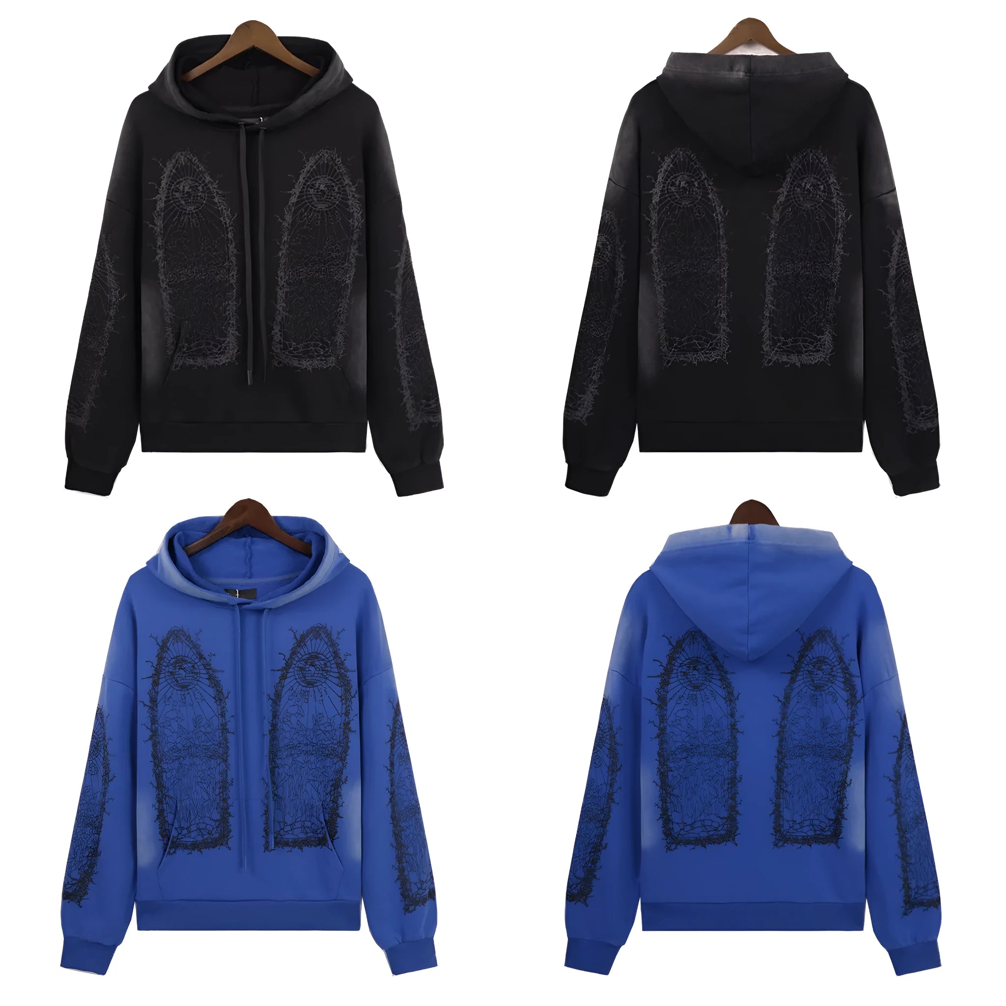 Men's cotton terry distressed letter print pullover sweatshirt with 3D patch pocket in black