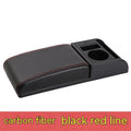 Universal automobile armrest cover with height adjustment in black PU leather finish