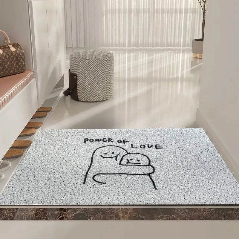 Square PVC floor mat with cartoon Mr. Big Nose character and geometric pattern border.