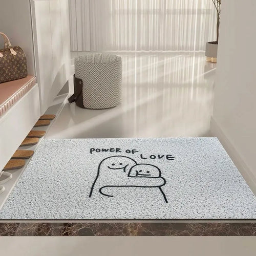 Square PVC floor mat with cartoon Mr. Big Nose character and geometric pattern border.