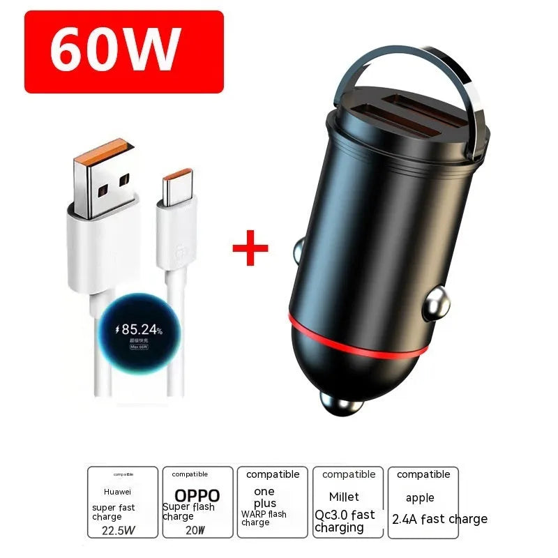 Black 200W super fast car charger with zinc alloy housing and USB output interface.