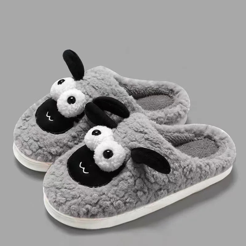 Brown thermal cotton slip-on slippers with a suede upper and a light-coloured PVC sole.