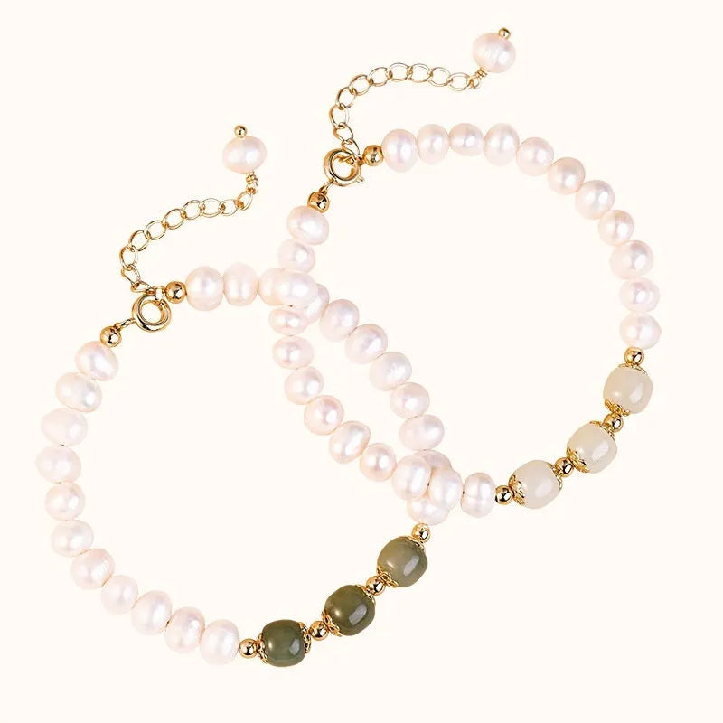 Freshwater pearl bracelet with diamond-shaped design in Hetian jade electroplated colours