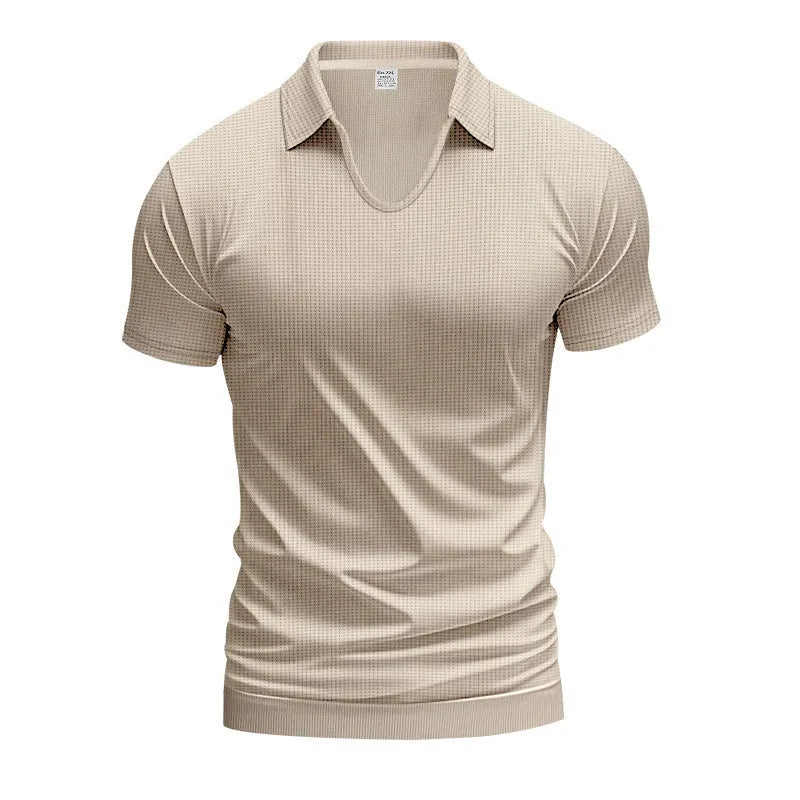Men's V-neck short sleeve cotton blend top in loose fit with solid colour options