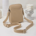 Solid colour mobile phone shoulder bag with crossbody strap in black, beige, khaki or green