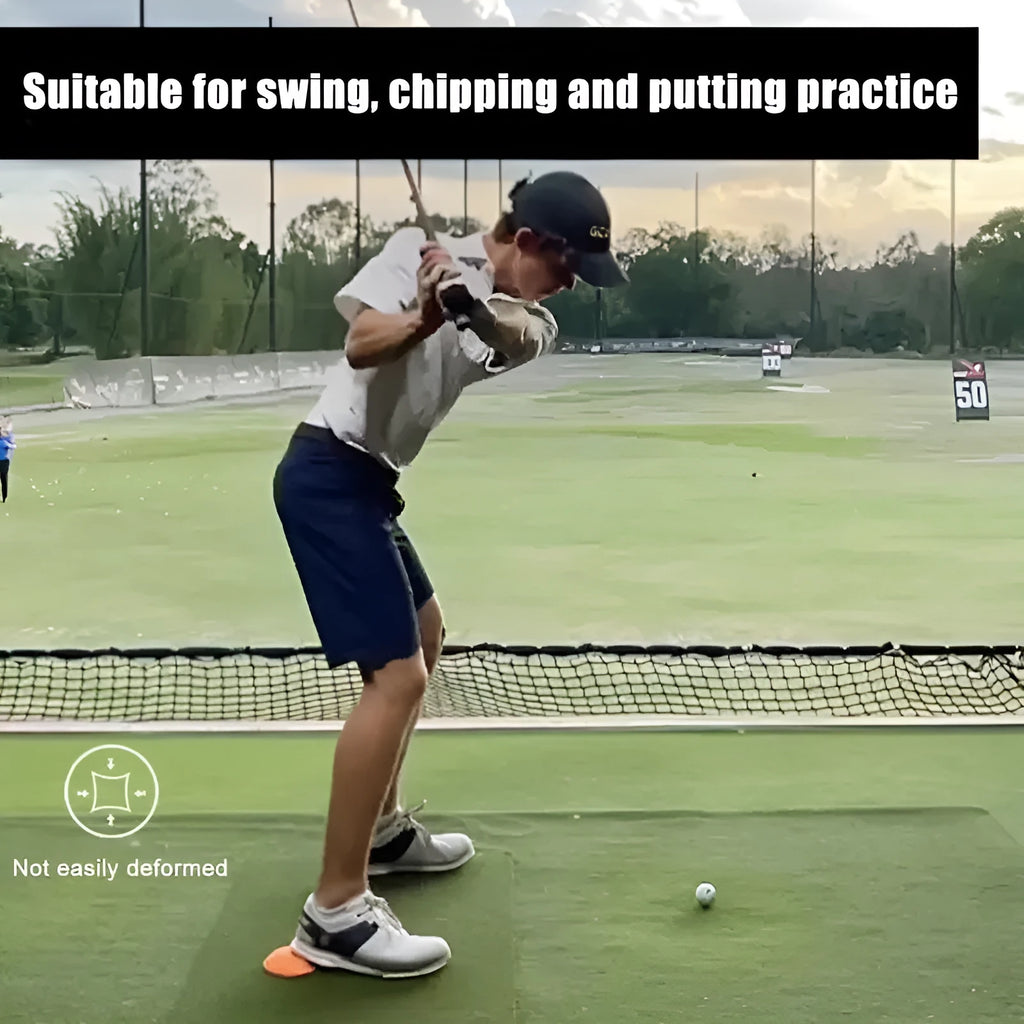 Orange red natural rubber golf training mat for centre of gravity and swing practice
