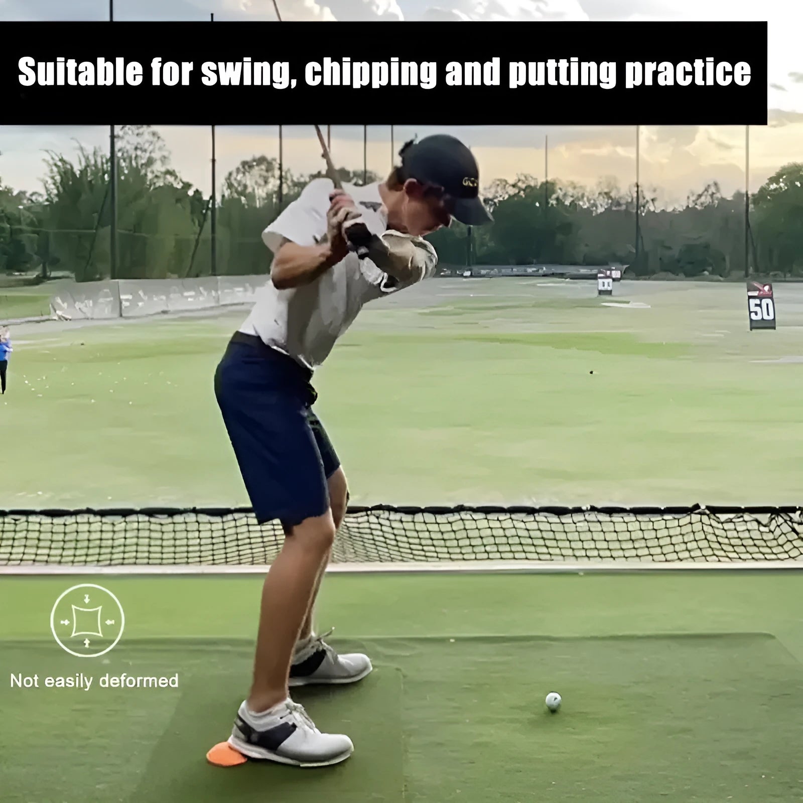 Orange red natural rubber golf training mat for centre of gravity and swing practice