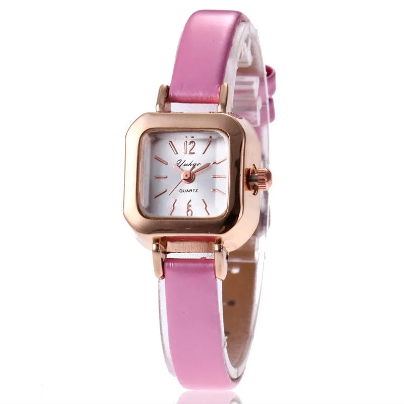 Women's fashion watch with 10mm thick alloy case in black, white, pink, or brown colour