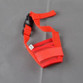 Adjustable plastic dog muzzle in various colours showing snout coverage and head strap attachment
