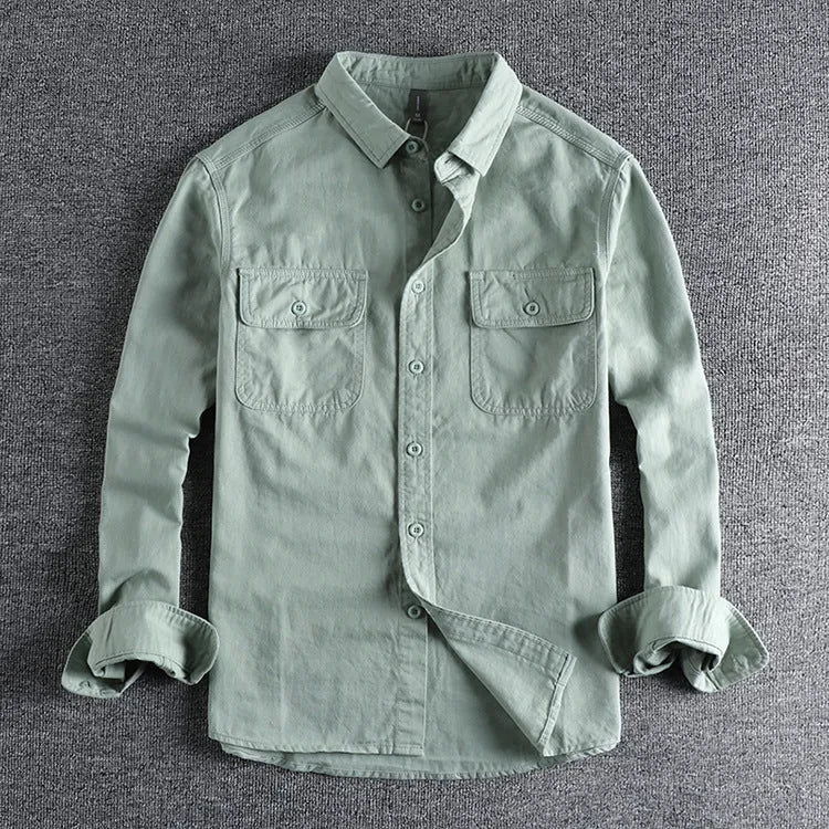 Men's loose fit long sleeve cardigan shirt in light grey, black, khaki or green colours