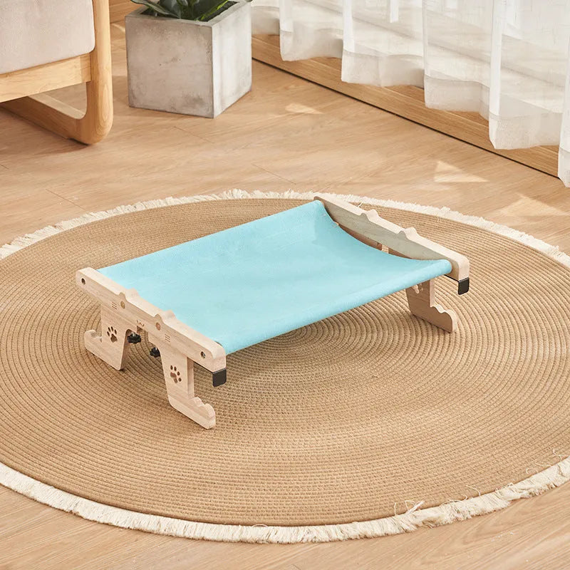 Wooden frame cat hammock hanging bed for balcony or window in one of seven available styles.