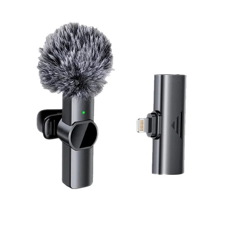 K3Pro wireless neckline clip microphone with sponge head and connectors for Android and Apple devices