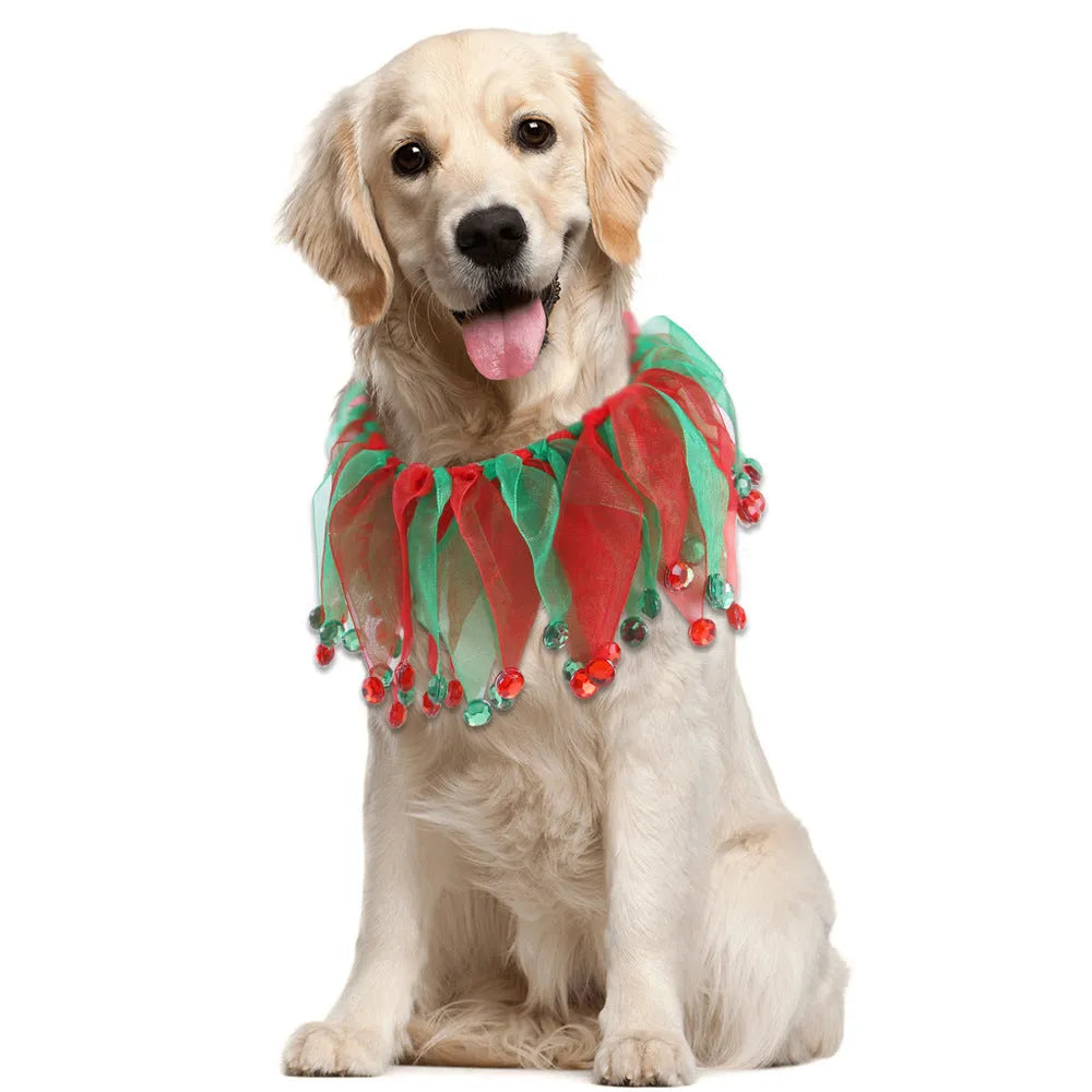 Tie-dye cloth dog collar in free size showing blue, green, Christmas, and Halloween colour options